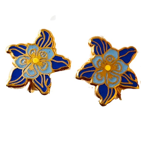 MMA Metropolitan Museum Art Blue Enamel Flower Clip-on Earrings Goldplate - Picture 5 of 11